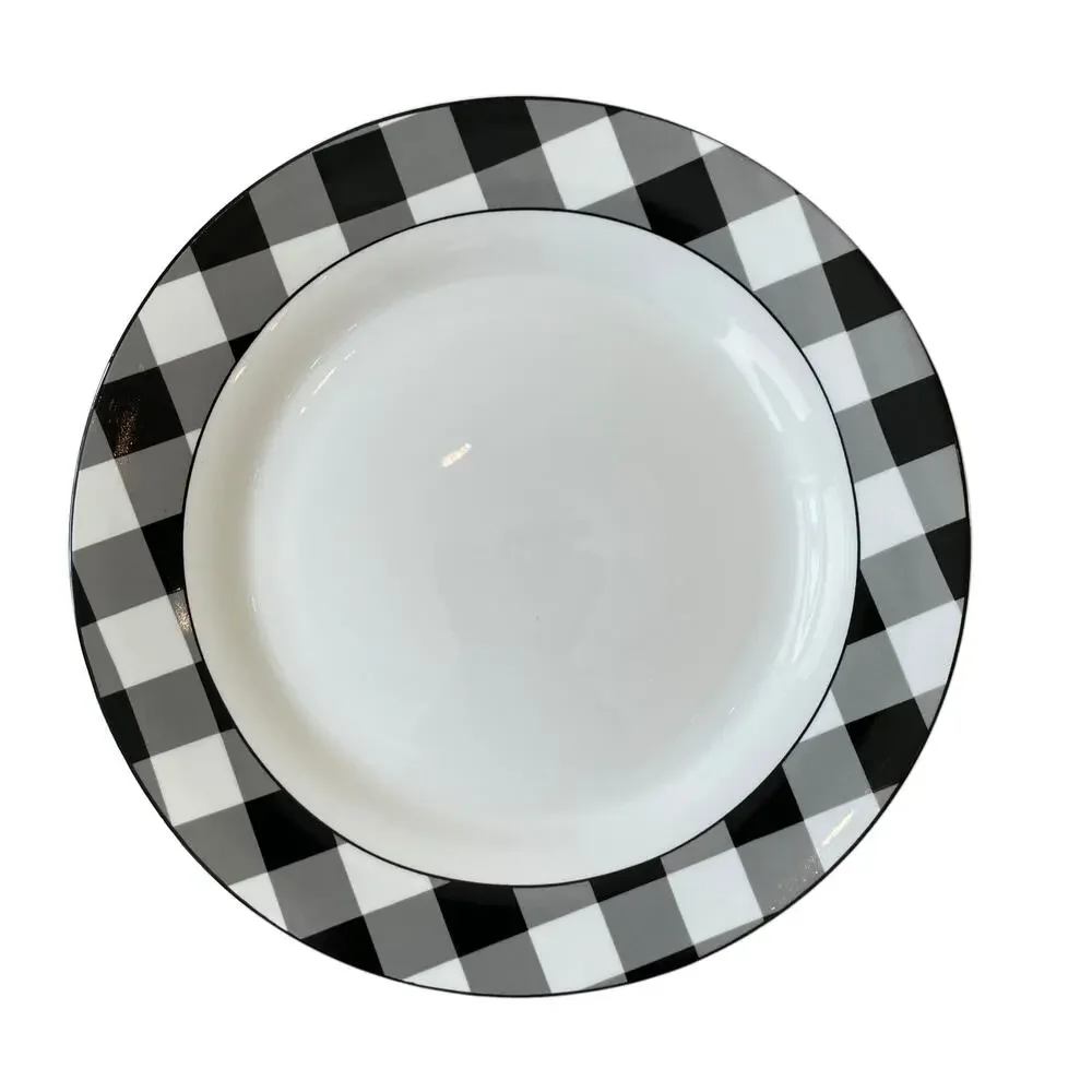 Godinger Black White Checkered Gingham Porcelain Dinner Plates 10.5
